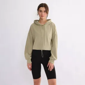 Womens Waffle Knit Drop Shoulder Cropped Hoodie