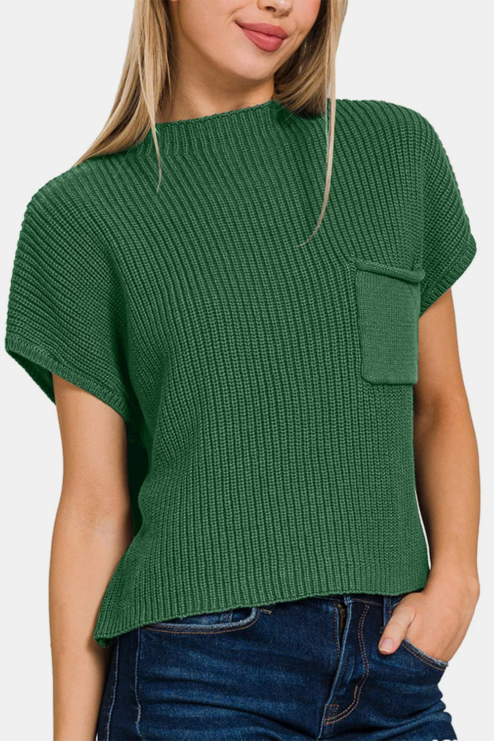Zoe Mock Neck Short Sleeve Cropped Sweater