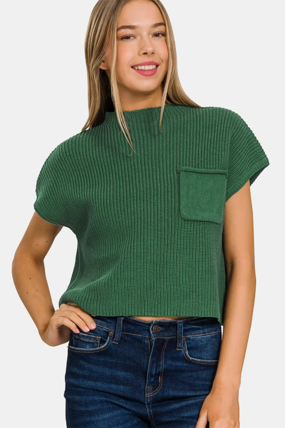 Zoe Mock Neck Short Sleeve Cropped Sweater